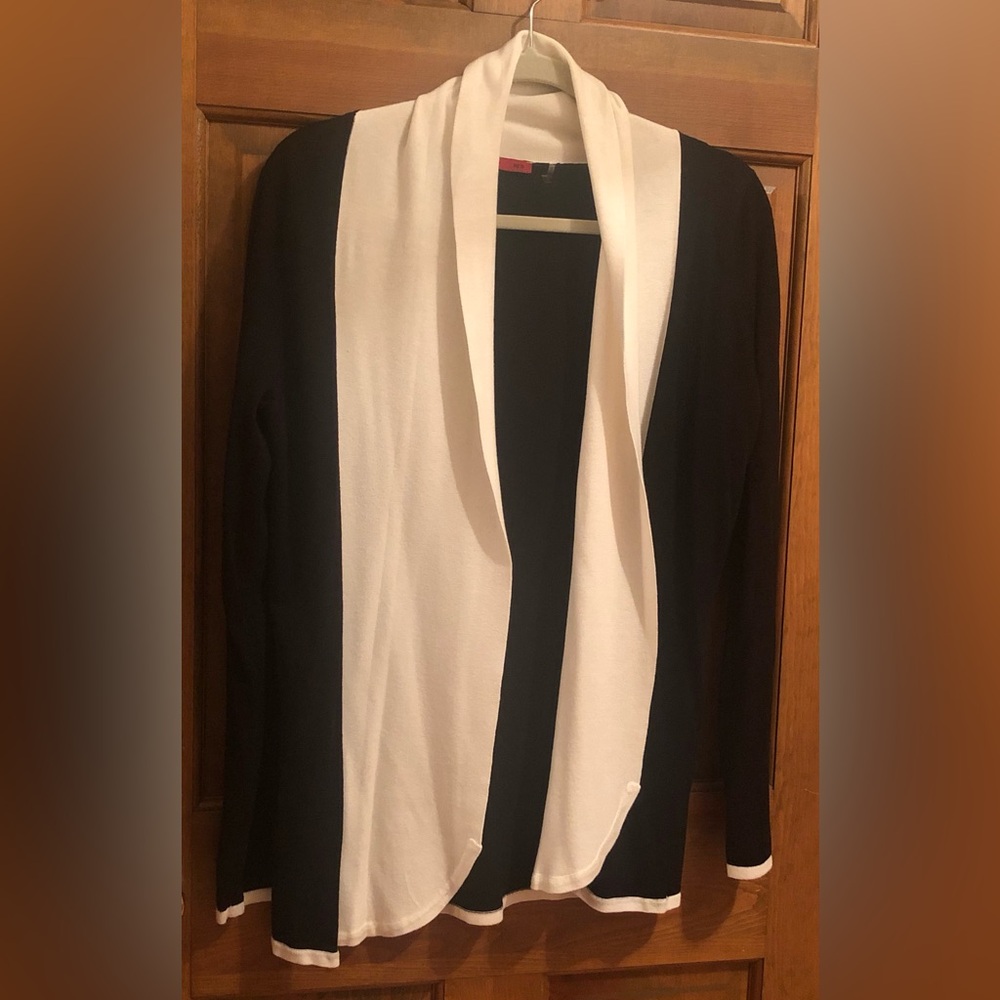 Black and White Open-Front Women's Cardigan